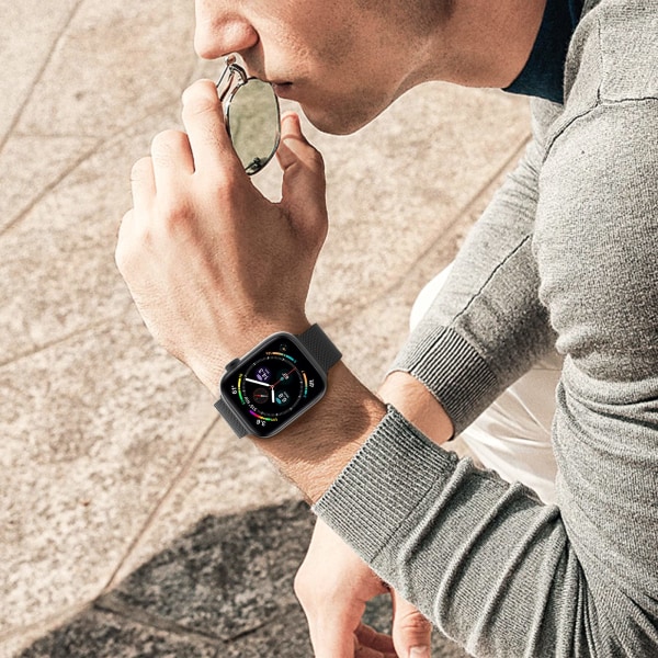 Apple Watch-stropper 49 mm-dobbelt magnetisk justerbart erstatningsbånd-svart glatt rustfritt stål metall