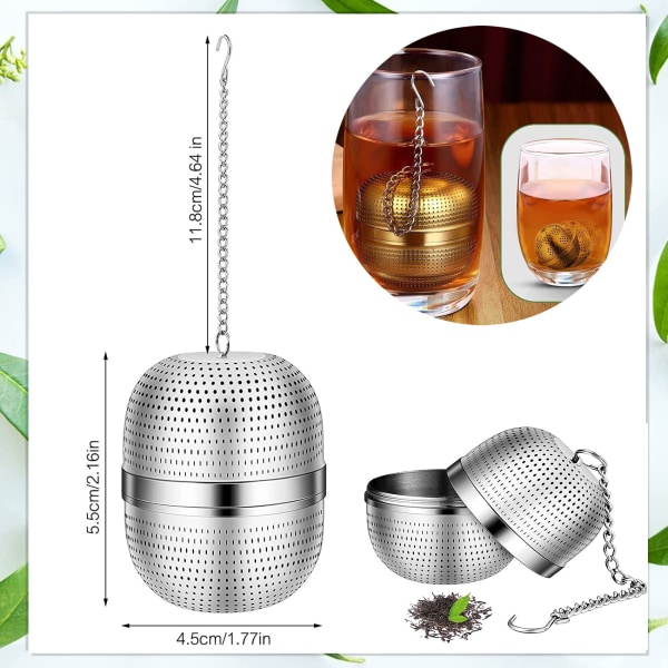 Te-infuser for løs te, rustfri stål te-infuser Mesh-te- og urtekulesil, teballsiler med dryppbrett