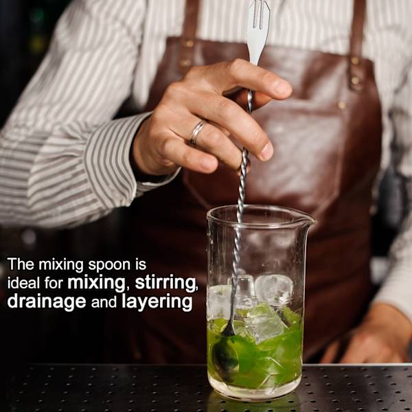 4 stk. rustfrit cocktail muddler og blandeske i rustfrit stål, 8 tommer