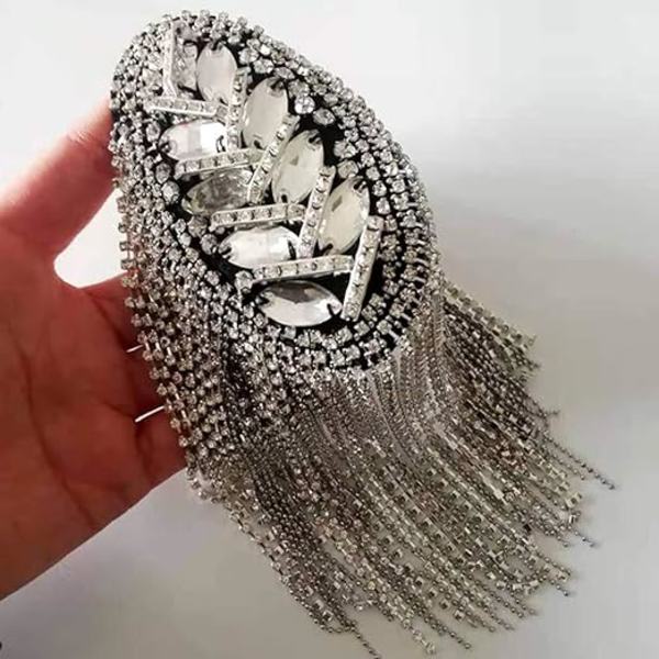 2 stk. Rhinestone Kvast Skulder Epaulette Broschenåle (Sølv)