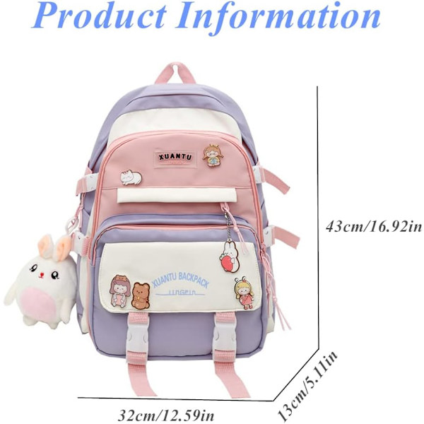 Kawaii Ryggsekker for Jenter, Tenåringsjenter Casual Daypack (Svart)