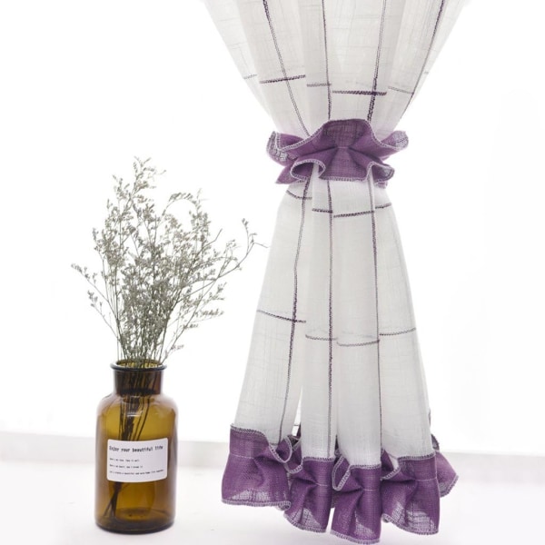 Pellavapaneeliverho siteillä, puuvillasekoitus, violetti, LxK 140x45cm