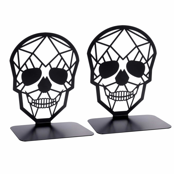 Metal Skull Design Black Bookend (1 pari)