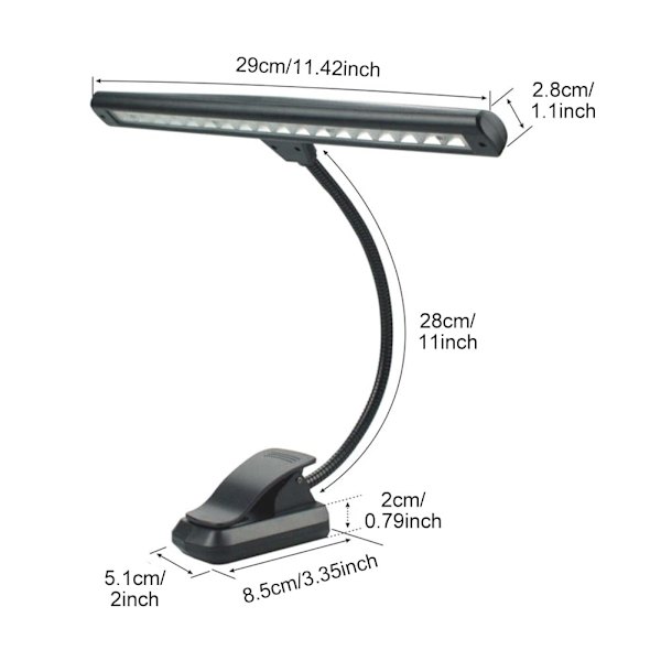 Musikstandlampe, 18 LED-klips på klaverlampe, 3 farvetemperaturer og 2 niveauer lysstyrkeindstillinger, perfekt til klaver, orkester, DJ og håndværk
