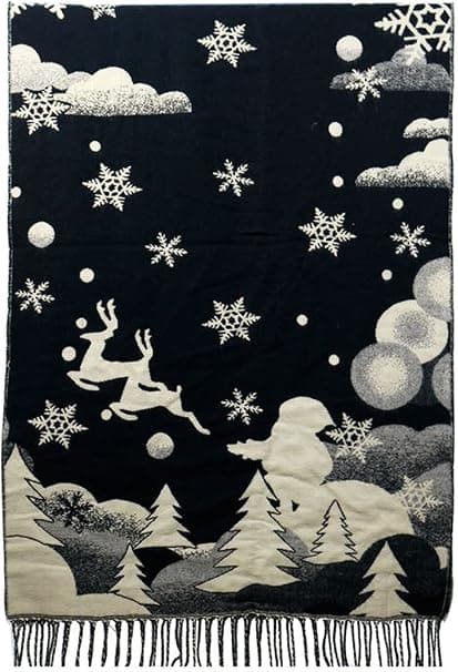 Juletema Shawl Sjal - Efterår & Vinter (Sort)