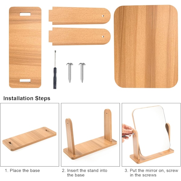 Sminkespeil i tre for skrivebord, 360° dreibart firkantet bordpeil, 22 x 17 cm