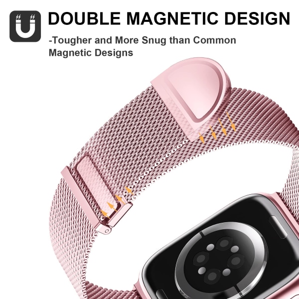 Apple Watch-reimer 49mm - Dobbel magnetisk justerbar erstatningsreim - Rosegullrosa glatt rustfritt stål