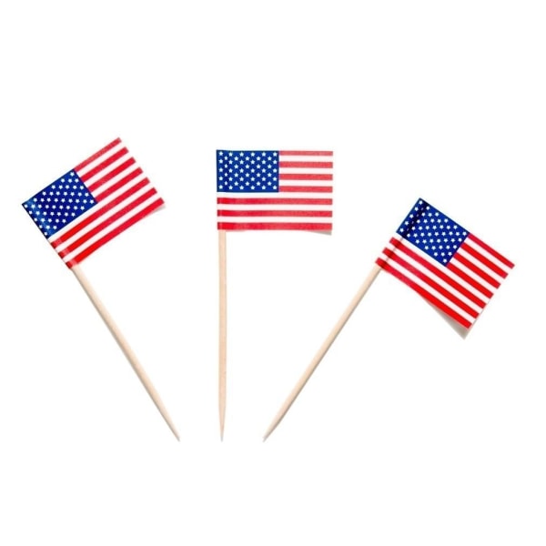 USA US Amerikansk Flag Picks Tandstikker Cocktail Sticks Cupcake Toppers til Patriotisk Temafest 4. juli Dekorationer, Multi, 50stk