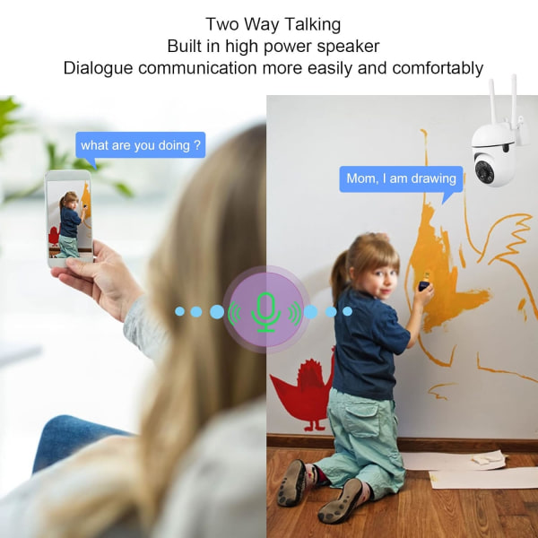 Sikkerhetskamera Utendørs, Trådløst HD 1080P WiFi Overvåkingskamera Hjemmesikkerhetssystem 360° Visning, Bevegelsesdeteksjon, Automatisk Sporing, Toveis Samtale