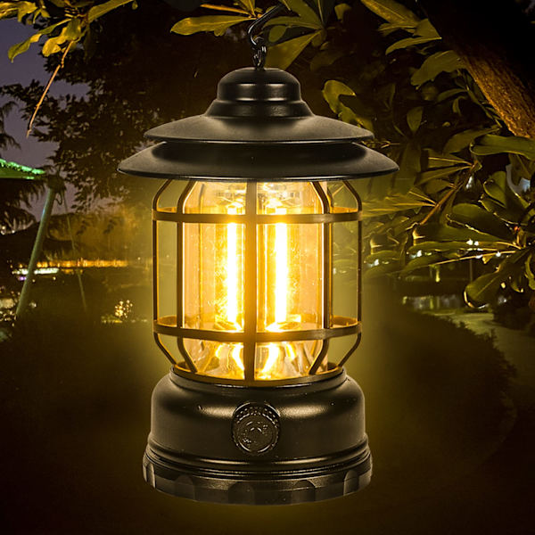 LED Vintage Camping Lampe Justerbar USB Varm Hvidt Lys Sort