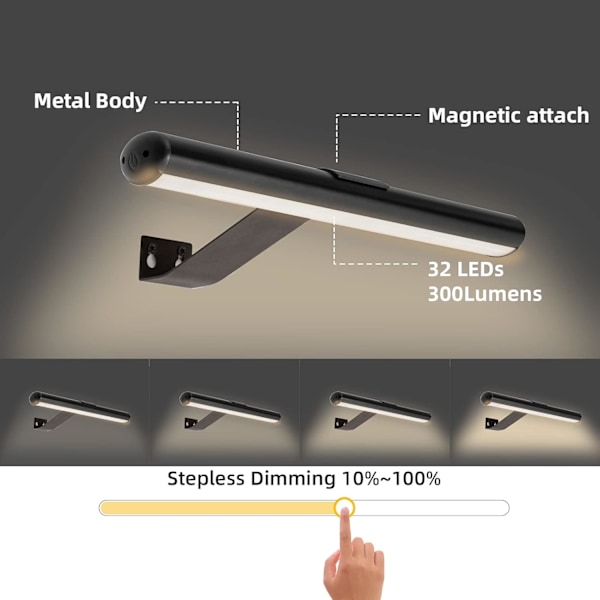Bildelys for maleri, oppladbart med fjernkontroll, metall kunstutstillingslampe, med dimmer og timer