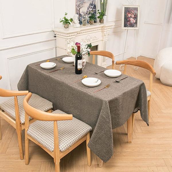Vattenavvisande Tvättbar Rektangulär Bordsduk i Faux Linne 55x55 Tum, Fruktgrå Grey