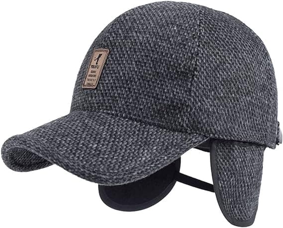 Mænds Vinter Varmt Uld Tweed Spids Baseball Cap Hat med Foldbar Ørevarmer, sort, kaffe