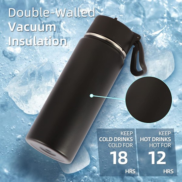 18oz Isolerte Vannflaske for Barn, Rustfritt Stål Vannflasker med Straw Lopp, Dobbelvegget Vakuum Gjenbrukbar Metall Termisk Vannflaske