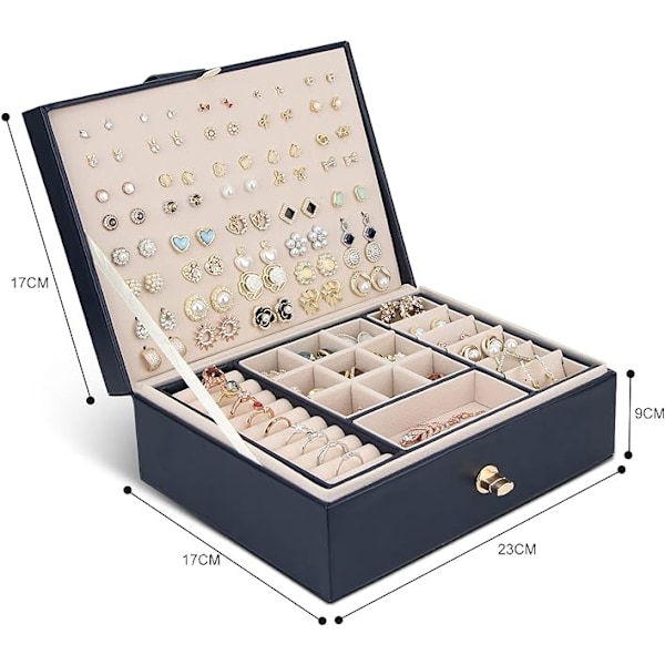 Smyckeskrin Organiser för Halsband Örhängen Armband Ringar, Stor PU Läder Smyckesförvaringslåda med 3 Stapelbara Lager