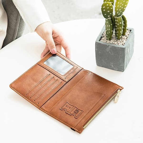 Slank RFID-blokerende pasmappe - Rejsepung med flere rum Lysebrun LightBrown 86