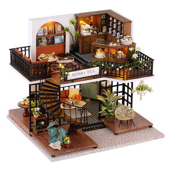 Dukkehus miniatyr med møbler, pluss støvtett