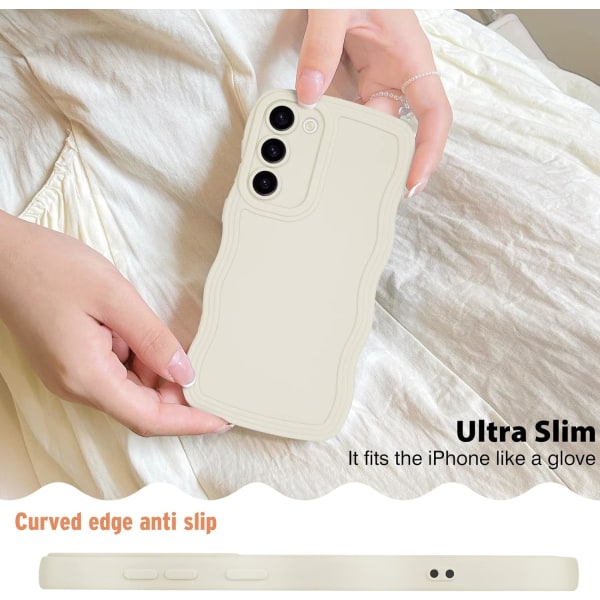 Samsung Galaxy S23 Plus Cover til Piger Kvinder, Sødt Bølget Ramme Flydende Silikone Fleksibel Blød Stødsikker Kamerabeskyttelse Cover White S23