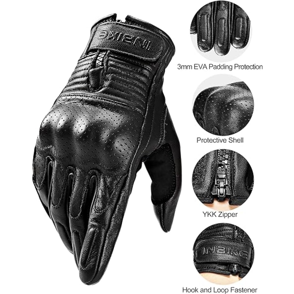 Motorcykelhandskar i Getläder för Män, Skyddande, Fullfinger, Alla Säsonger, 2XL