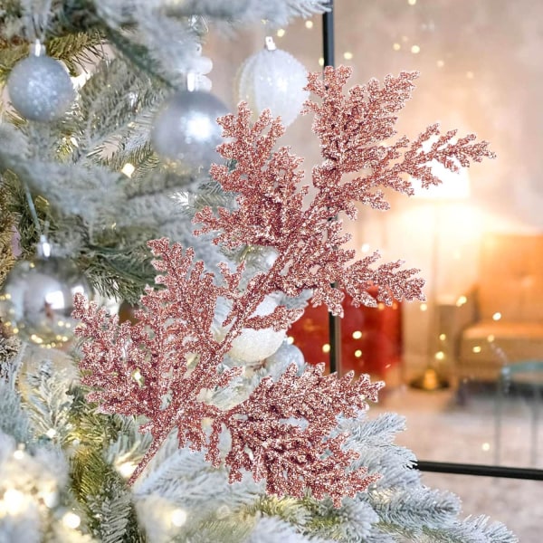 Julklappsfjäder Dekoration, 10 ST Glitterpulver Konstgjort Julgran Tallblad Lämpliga för Säsongsdekoration
