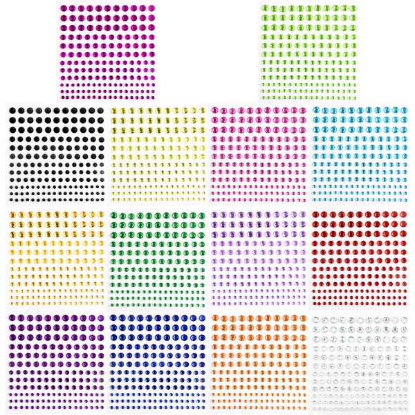 2310 STK Gems Stickers, 14 farver, Selvklæbende Gems Stickers