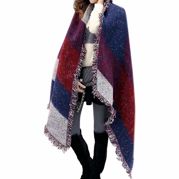 Dam Tartan Halsduk Vinter Stor Överdimensionerad Mjuk Varm Flerfärgad Rutiga Wraps Snurrande Fransar Sjal Cape Poncho Lång Stole
