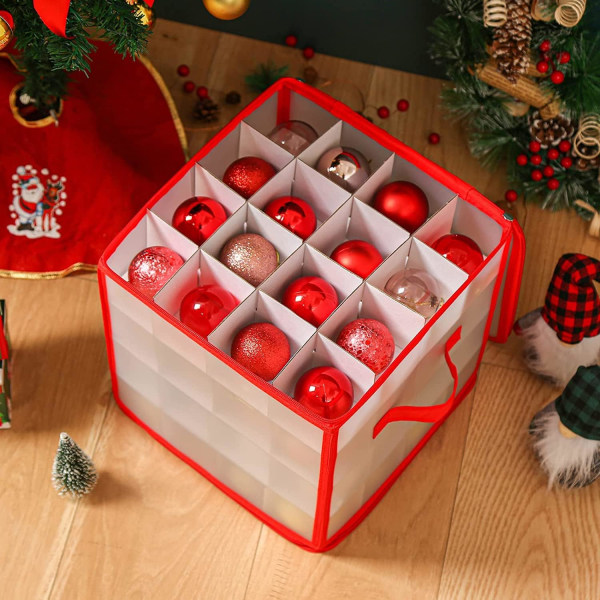 Opbevaringsboks til julekugler - Gemmer op til 64 kugler, sammenfoldelig opbevaringsholder med håndtag, lynlås