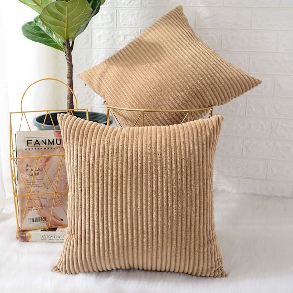 2-pack Corduroy Mjuka Dekorativa Fyrkantiga Prydnadskuddar, Lämpliga för vardagslivet och även för helgdagar som jul 45x45 cm brown