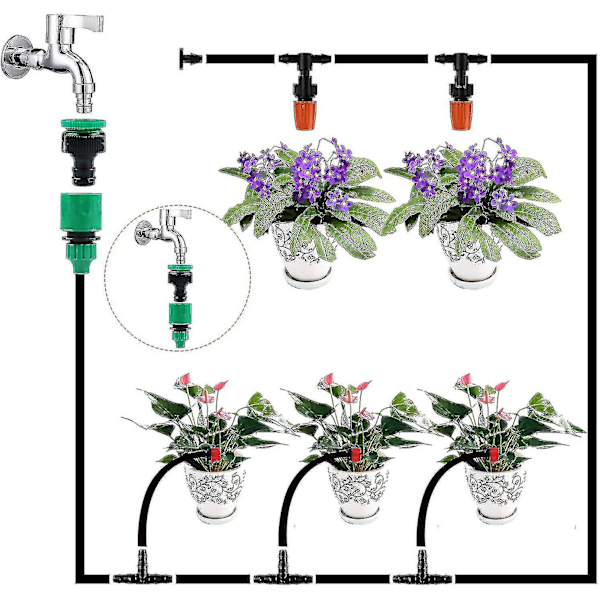 Bevattningsdroppsats, 30 m 1/4 Justerbar Automatisk Blombevattning Mikro Trädgårdsbevattningssprinkler