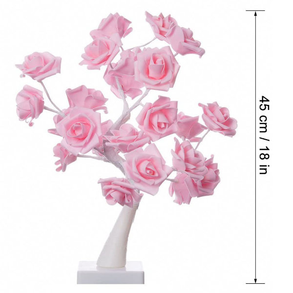 24 LED Pink Rose Bordlampe Batteri eller USB Strømforsynet