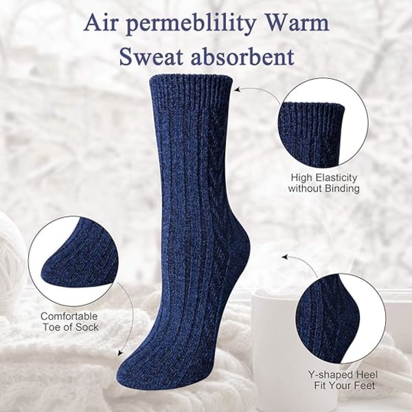 5 Par Damsockor Ull Termisk Varma Stickade Damsockor för Vinter