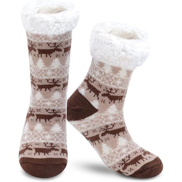 Tofflorstrumpor för kvinnor - Vinter Halksäkra Fluffiga Strumpor Fleecefodrade Damtofflorstrumpor Super Mjuka Mysiga Fuzzy Stickade Tofflorstrumpor