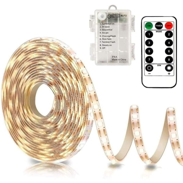 3m Battery LED Strip Lights with Remote Control, 90 LED Lights Strip Waterproof, 8 Modes, Dimmable, Timer, Self-Adhesive