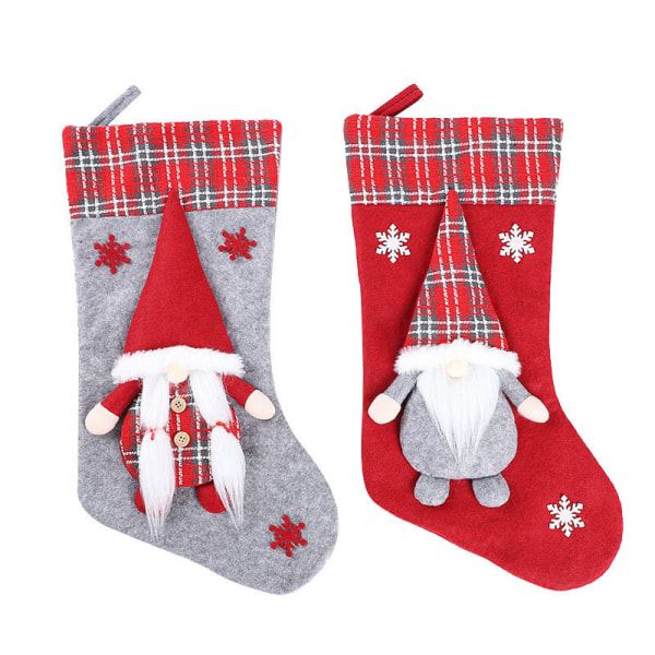 2 stk Julestrømper,3D Gnomes Santa (18.1in) Rød og Grå