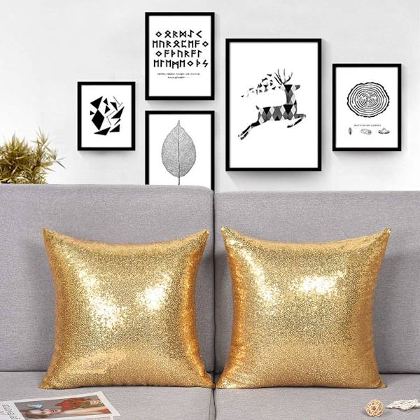 Set med 2 sjöjungfru paljettkuddfodral (guld, 18x18\")