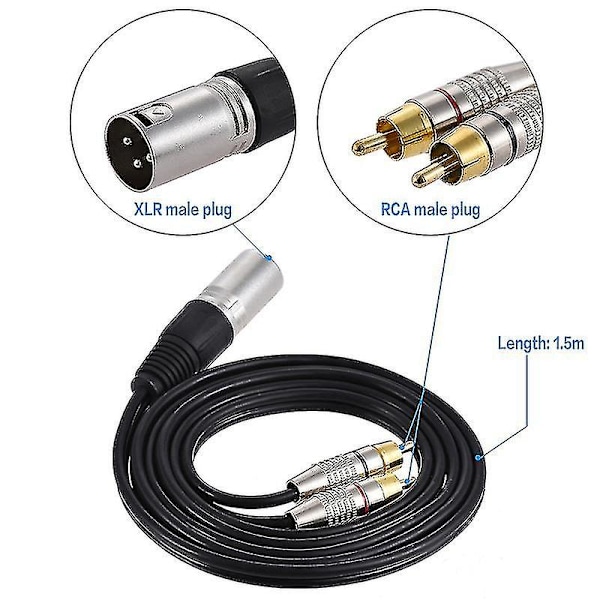 3m 1 XLR til 2 RCA hannplugg stereo lydkabelkontakt Y-splitter ledning