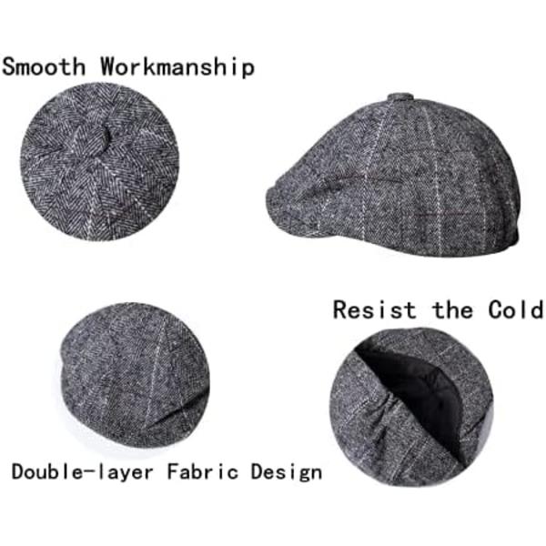 2-pack Flat Caps, Vintermössor, Baskrar för Män, Varm Ull Bomull Tygmössa