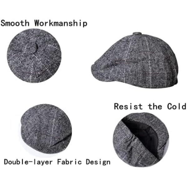 2 pakke flate luer hatter vinterluer herre baskerhatter for menn Varm lue i bomull og ullstoff