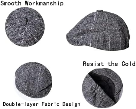 2-pakning Flat Caps, Vinterluer, Bereter for Menn, Varm Ull Bomullsstoff Lue