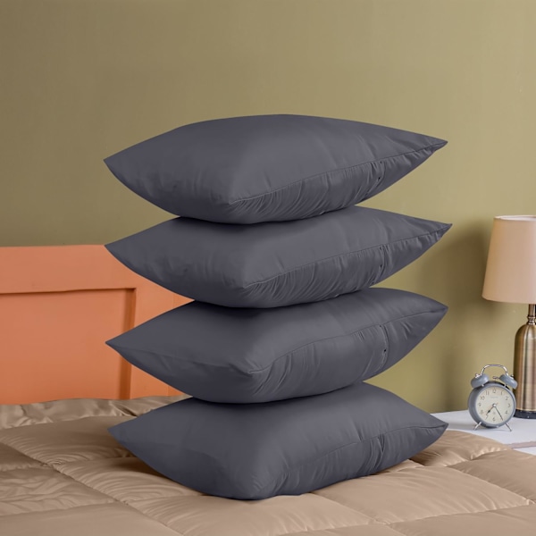 Tyynyliinat 4 kpl - Standardikoko 50x75 cm - 100% harjattua mikrokuitua, kirjekuorikiinnitys, harmaa