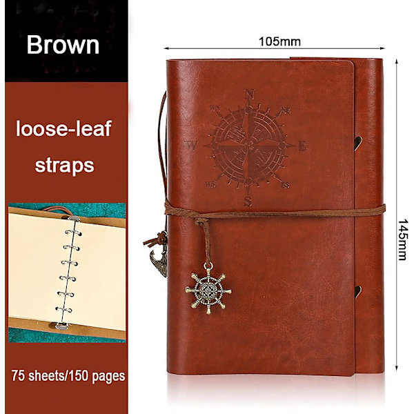 Vintage Retro PU Læderomslag Notesbog Journal Dagbog, Nautisk Spiral Tom Streng Daglig Notesblok Rejse til at Skrive i, Kraftpapir, Retro Vedhæng Brown