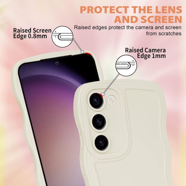 Samsung Galaxy S23 Plus Cover til Piger Kvinder, Sødt Bølget Ramme Flydende Silikone Fleksibel Blød Stødsikker Kamerabeskyttelse Cover White S23+/PRO/PLUS