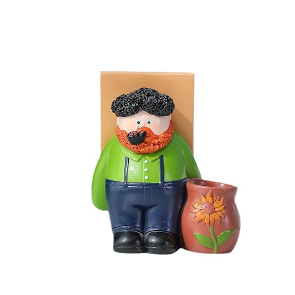 Sød Tegneserie Kunstner Smartphone Holder til Skrivebord, Tegneserie Statue Hjemmeindretning med Telefonholder til iPhone 13/14/Max Samsung Huawei Xiaomi iPad, Grøn
