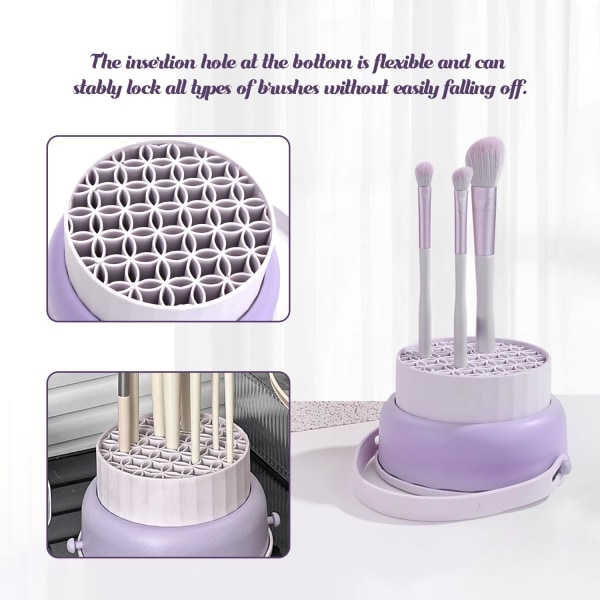 Meikkiharjan puhdistusaine silikoniharjan pidike - 3 in 1 -harjanpuhdistusaine, silikoniharjapuhdistuslaatikko kosmeettisten siveltimien säilytykseen ja kuivaamiseen (violetti)
