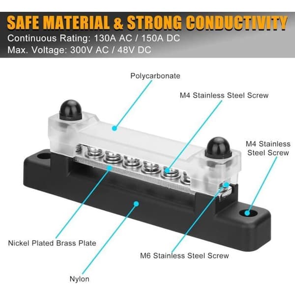 150A Samleskinneboks Distribution Terminal Kit 12V-48V til Bil og Båd Odipie