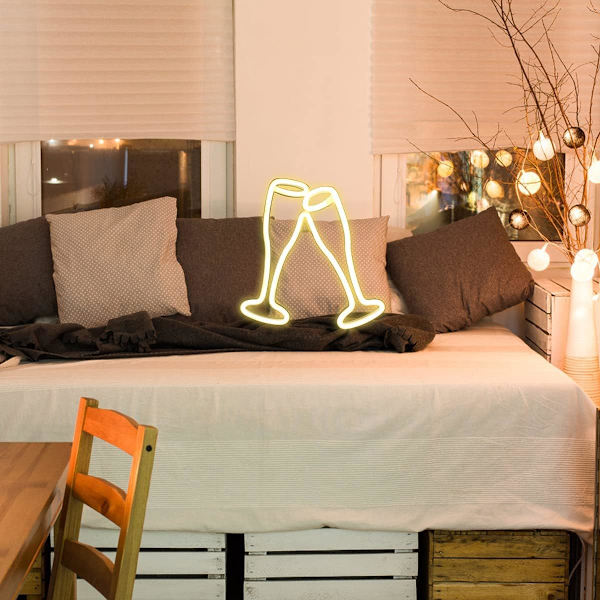 Neonljusskylt Vinglas Ölskål LED Neon, Gul Bägare Neon Barskylt, Lämplig för Vägg Cocktail Dekorativ Neonljusskylt.