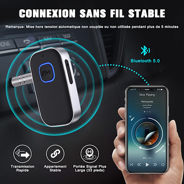 Bluetooth 5.0-modtager med støjreduktion og 16 timers batterilevetid