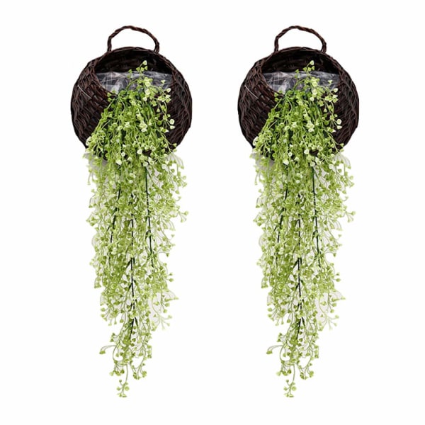 Konstgjorda hängande vinplantor, paket med 2 delar Konstgjord murgröna falska blommor grönska växter, grön