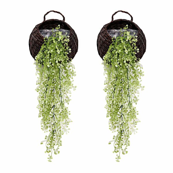 Kunstige hængende vinplanter, pakke med 2 stk. kunstige vedbend falske blomster grønt planter, grøn