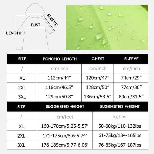 Regnfrakk for voksne Lang vanntett regnjakke Gjenbrukbar med reflekterende tape Lett pustende voksen, XXXL